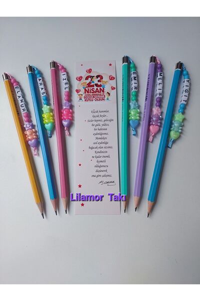 Lilamor 5 Adet 23 Nisan Hediyesi Isimli Kalem Başlığı Ve Kurşun Kalem