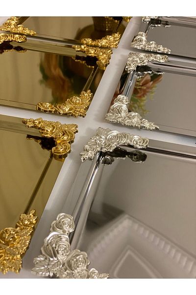 Elzemm store 6 Pieces Square Shaped Gold and Silver Colored Presentation Tray with Accessory Detail