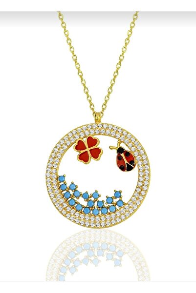 KAR DİAMOND 14 Ayar Altın Zincirli Zirkon Taşlı Yonca Uğur Böceği Doğa Kolye