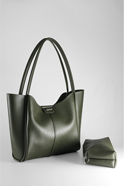 DENSİLA Khaki színű női kézi és válltáska - nagy méretű sminktáskával