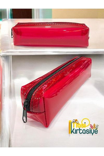 Nasip Kırtasiye Silicone Single Compartment Transparent Pen Holder Red Color Transparent Pen Holder Single Compartment Pen Holder