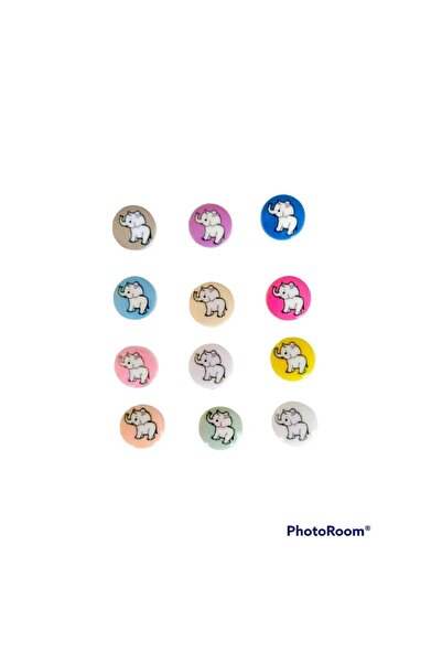 Zedhobi 60 Adet 15 Mm Çift Delikli Renkli Fil Desenli Figürlü Düğme