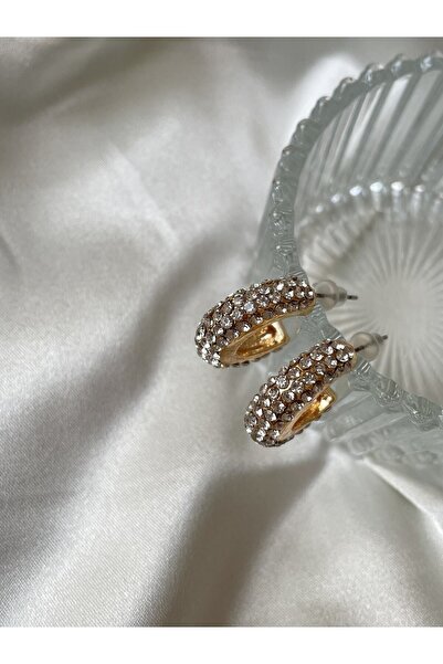 Lavian Accessories Gold Renk Zirkon Taşlı Halka Küpe