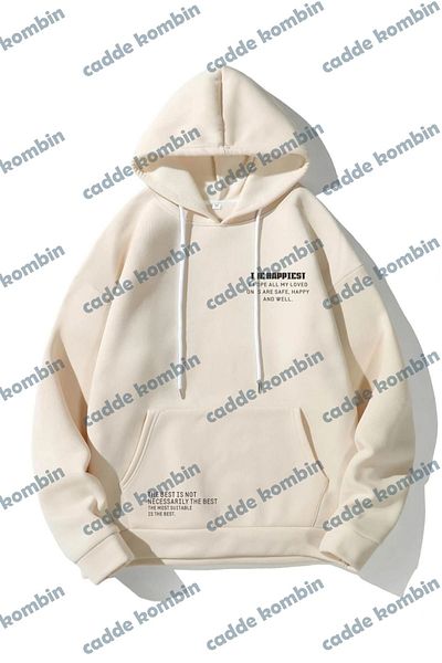 caddekombin Unisex Beige Oversize Hoodie - Happiest Printed