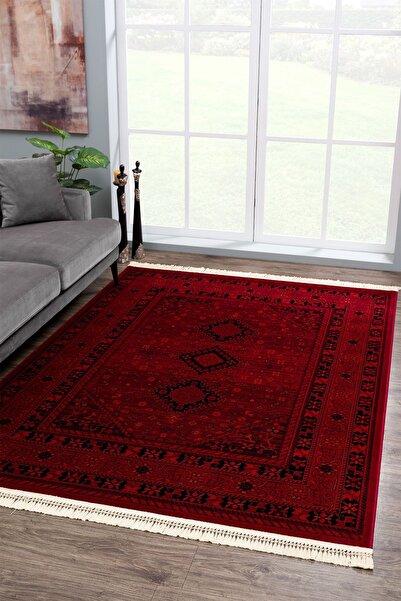 Giza Home Afgan Türkmen Otantik Desenli Bordo Dokuma Salon Ve Oturma Odası Halısı 2959h