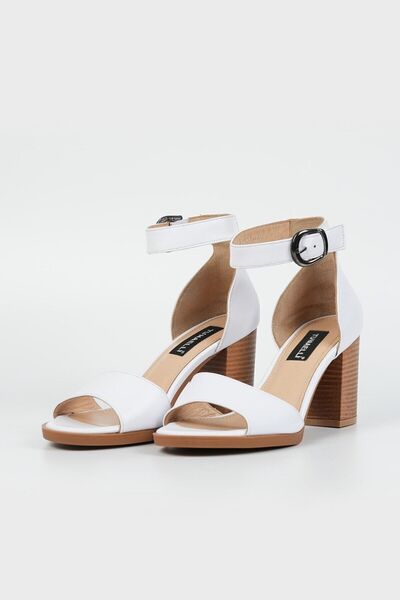 TUNAELLİ White Genuine Natural Leather - Size 35-41 Heeled Strappy Women's Sandals