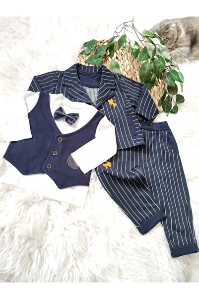 Hippıl Baby Erkek Bebek Papyonlu Yelekli Ve Çizgili 3'lü Takım