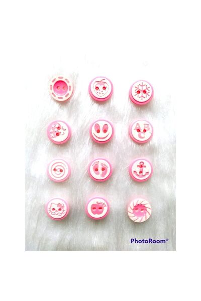 Zedhobi 24 Adet 15 Mm Çift Delikli Yuvarlak Pembe Karışık Desenli Düğme