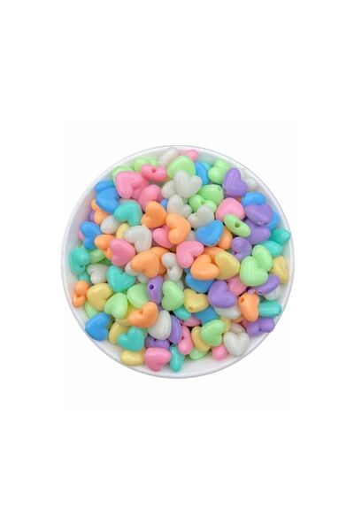 Zedhobi 25 Gr 14 Mm Pastel Karışık Renkli Plastik Kalp Model Boncuk Takı Yapı...