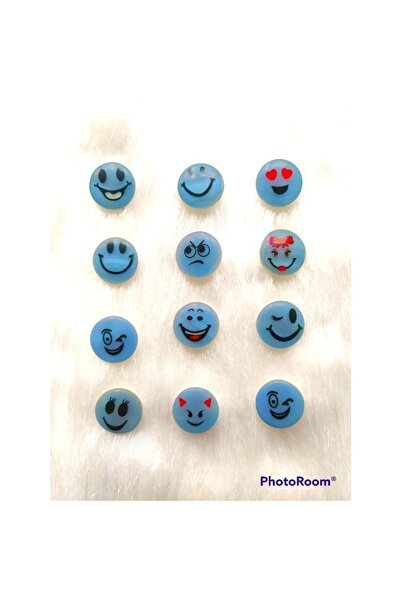 Zedhobi 24 Adet 15 Mm Yuvarlak Mavi Karışık Emoji Desenli Düğme