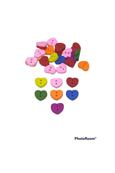 Zedhobi 20 Adet 12 Mm Renkli Ahşap Kalp Düğme