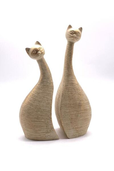 beyazsarayhomeconcept 2'Lİ SEVİMLİ KREM RENGİ TOMBUL KEDİ BİBLO