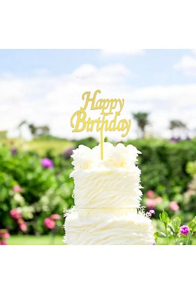 damlakidsmoda Plexi Happy Birthday - Gold Colored 15X15 cm Cake Toothpick
