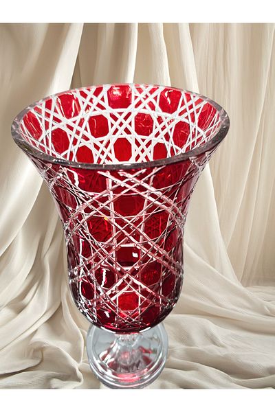 AYZ HOME Sapphire Large Size Cut Crystal Glass Footed Vase - Living Room Decor Vase - Floor Vase - Colorful Vase