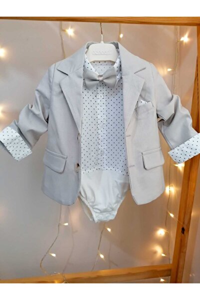 bebeksen Gray 4-Piece Set for Baby Boy - with Bow Tie Jacket, Mevlüt Special Day Outfit and Wedding Gift