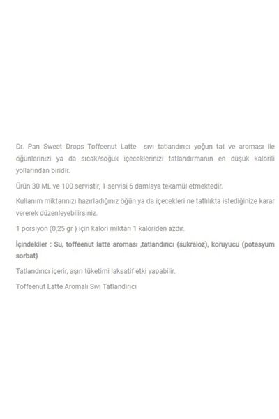Dr Pan Sweet Drops ToffeeNut Latte (Fındıklı latte aromalı sıvı Tatlandırıcı)
