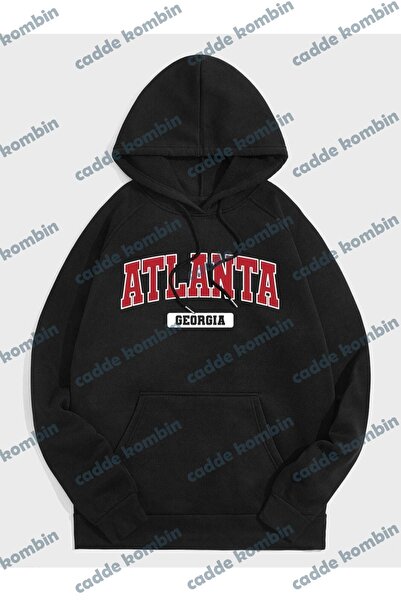 caddekombin Κουκούλα με στάμπα Atalanta Unisex Μαύρη Oversize