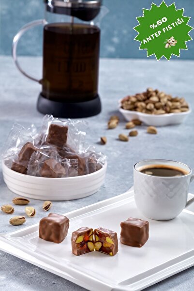 Gerçek Antep Fıstıklı (%50) Sütlü Çikolata Kaplı Çifte Kavrulmuş Lokum 1 KG (Tek Tek Paketli)