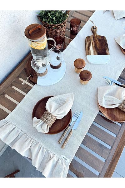 KaiHome Ψάθινο δαχτυλίδι χαρτοπετσέτας - 100% λινό σετ 4 τεμαχίων