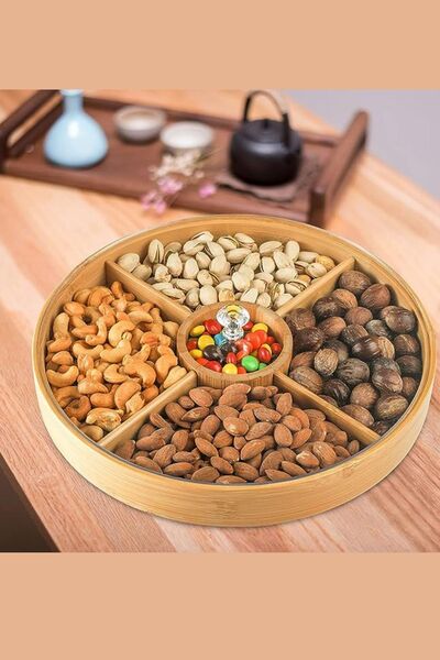 NEWNOW Bambu Kuruyemiş Saklama Tabağı Tepsisi, Servis Tepsisi, Tatlı Meyve Se...