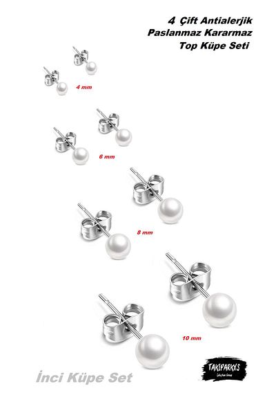 Takıparkxs TAKIPARKXS Unisex Stainless Anti-Tarnish Steel 4 Pairs Ball Earrings Set