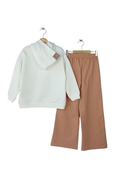 Pop Hooded Seasonal Ecru-Light Brown Girl's Tracksuit Set |   8-15 Years