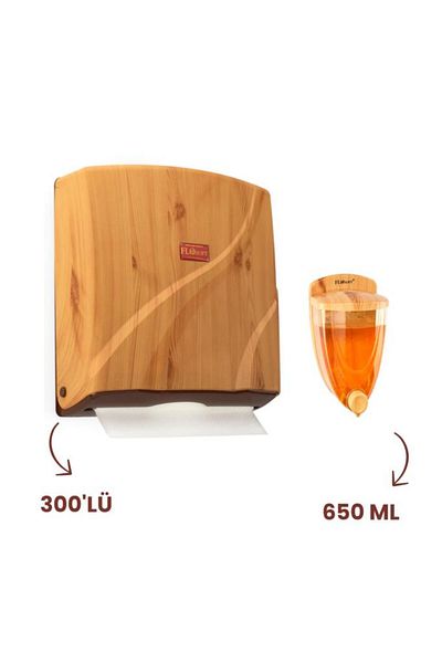 Flora Flosoft 300-Pece Wood Look Z Fold Σετ θήκης για χαρτοπετσέτες - Δοχείο υγρού σαπουνιού 650 ml F259