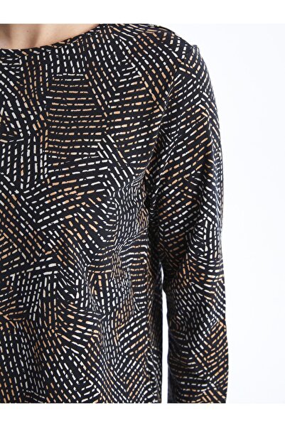 LC Waikiki Wzorzysty damski T-shirt z długim rękawem i okrągłym dekoltem