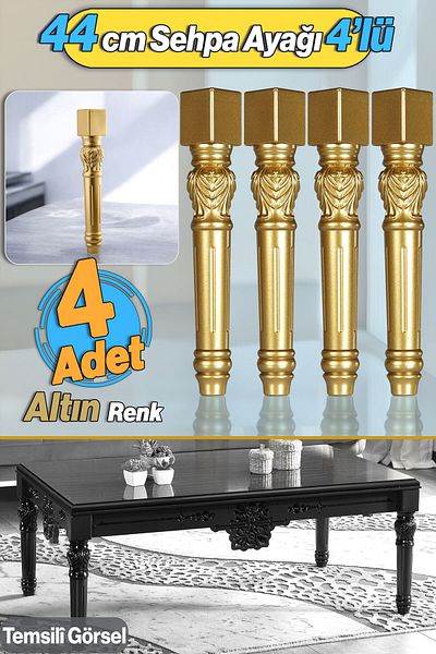 Badem10 Star Plastic Picior Masa de Cafea 44cm 4Buc Culoare Aurie Picior Mijlociu Masa de Cafea Mobila Picioare Masa Aurie