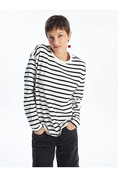 LC Waikiki Tricou pentru femei LCW Vision - dungi bleumarin, decolteu