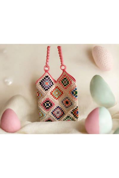 ÖRGÜCÜ KEDİ Motifli Örgü Çanta  Örgü Koton Çanta