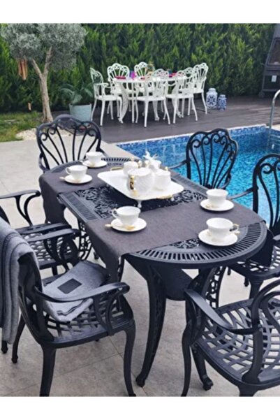 IVF İstanbul model ferforje görünümlü PLASTİK 6 kişilik masa ve sandalye takı...