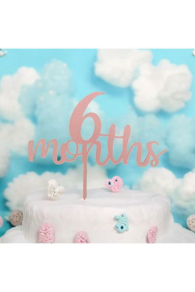 damlakidsmoda Half Moon Henna 6 Months Henna 6 Months Pink Wooden Cake Decoration