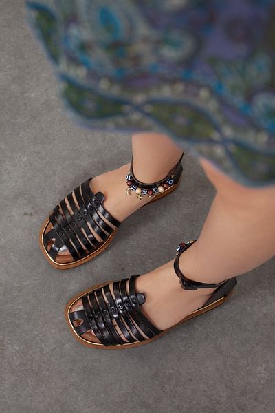 Adım Adım Genuine Leather Women's Sandals - Extra Comfortable Flat Design