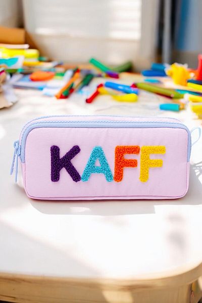 KAFF 01108 Ροζ Χρώμα Μπλε με φερμουάρ Αδιάβροχο ύφασμα Bondit Λούτρινο εμπριμέ διπλό θήκη για στυλό