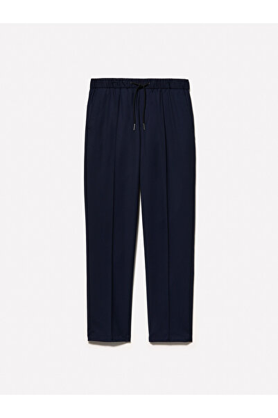 Sisley Erkek Lacivert Viskoz Karışımlı Beli Lastikli ve Büzgü İpli Jogger Pantolon