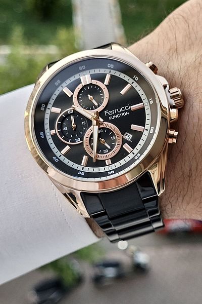 Ferrucci Case Copper Cord Black Color Inner Indicators Active Function Men's Wristwatch