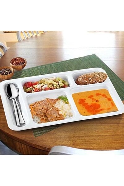 REYKA HİJYEN Dining Hall Serving Plate Polycarbonate Unbreakable Table D'hôte 5 Compartments (12 Pieces)