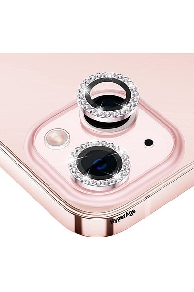 HyperAge iPhone 13 & 13 Mini Compatible Diamond Series Stone Camera Protector Stone Pink [Set of 2]