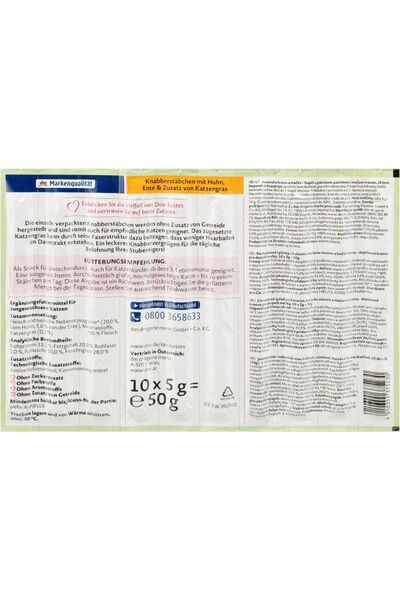 DM Dein Bestes Alman Kalitesi- Stick Kedi Ödülü- Tavuk, Ördek ve Kedi otlu- 20 adet- 100 gr