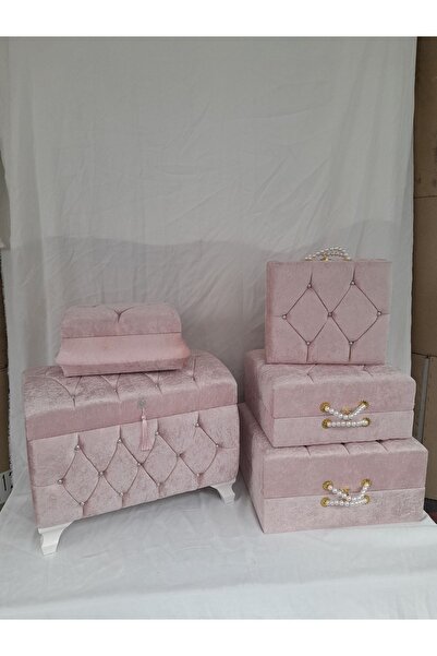 ÖzkınaEvi 5 Li Söz Nişan Bohça Gelin Düğün Çeyiz Sandığı Pudra Renk