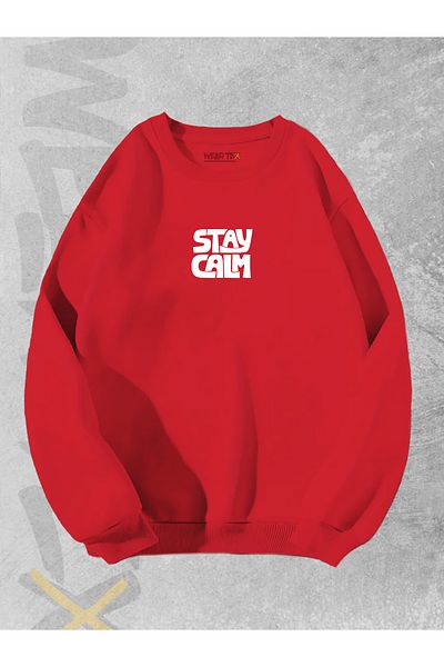 WEARTEX Unisex Stay Calm Printed Oversize Sweatshirt - Crew Neck Hoodie