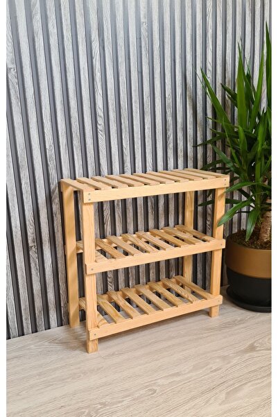 EGN WOODS Dekoratif Doğal Ahşap 3'lü Ayakkabılık, Raf,antre , Hol, balkon Düz...