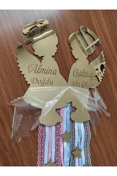 ONCA HEDİYELİK سلسلة فاخرة من الذهب Plexi Angel Model زخرفة باب غرفة الطفل زخرفة باب المستشفى زخرفة باب الأطفال