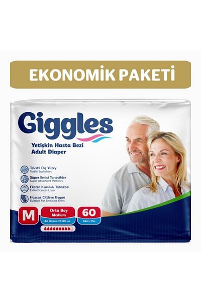 giggles Adult Waistband Patient Diapers Medium 60 Pieces
