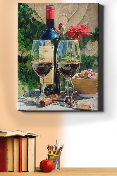 WebStyle Şarap Kadehleri Sayılarla Boyama Seti Tuval Seti Fırça Boya Dahil (k...