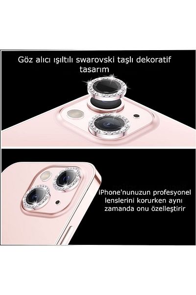 HyperAge iPhone 13 & 13 Mini Compatible Diamond Series Stone Camera Protector Stone Pink [Set of 2]