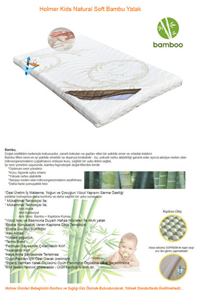 Holmer Kids Natural Soft 70x110cm Bambu Bebek Yatağı Çocuk Yatağı Park Yatak Yatağı Oyun Parkı Yatağı