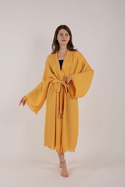 HİLAL COLLECTİON Viscose Bamboo Kimono 1 Piece Cotton Belted Caftan Unisex Beach or Daily Wear