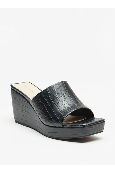 Flora Bella by Shoexpress Flora Bella Textured Slip-On Sandals with Wedge Heels